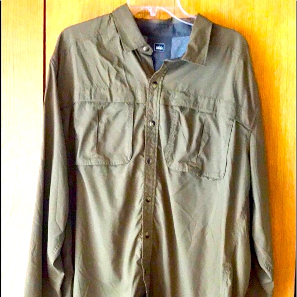 REI vented XXL fishing water hiking camping cuffable long sleeve nylon shirt EUC